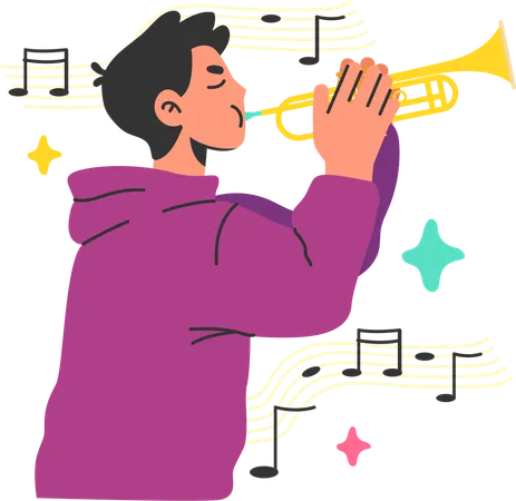 Boy playing trumpet  Illustration