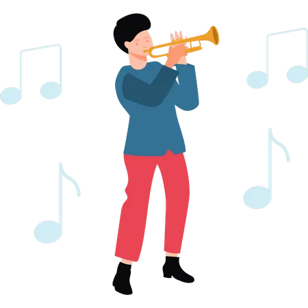 The Boy Is Playing The Trumpet Illustration