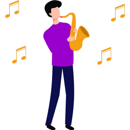 The Boy Is Playing The Trumpet Illustration