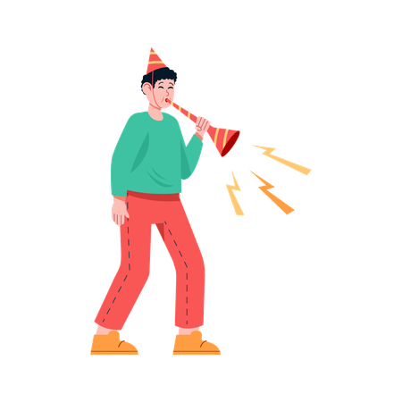 Boy playing trumpet at party  Illustration