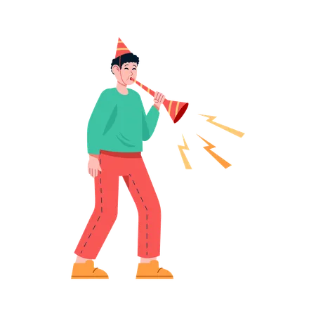 Boy playing trumpet at party  Illustration