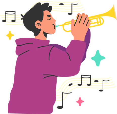 Boy playing trumpet  Illustration