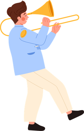 パレードでトランペットを演奏する少年  イラスト