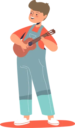 Boy playing ukulele guitar Illustration