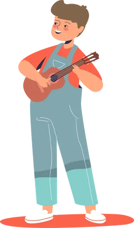 Boy playing ukulele guitar  Illustration