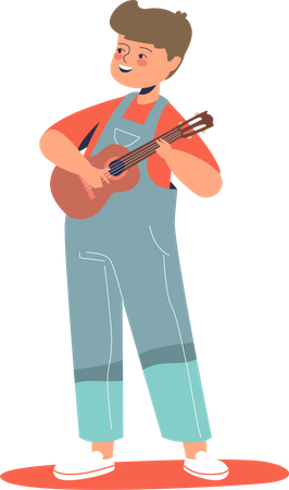 Boy playing ukulele guitar  イラスト