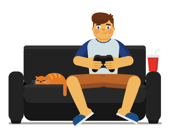 Boy playing video game Illustration