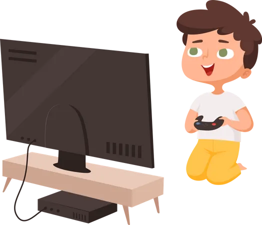 Boy playing video game Illustration