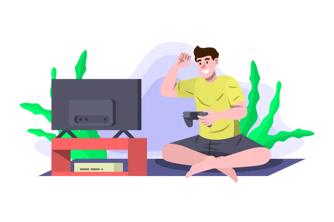 Boy playing video game  Illustration