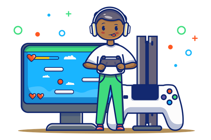 Boy Playing Video Game  Illustration