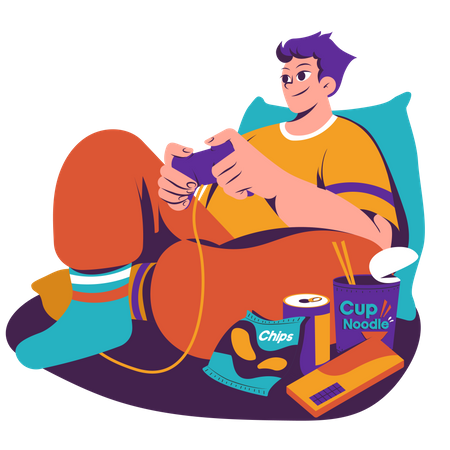 Boy playing video game on weekend Illustration