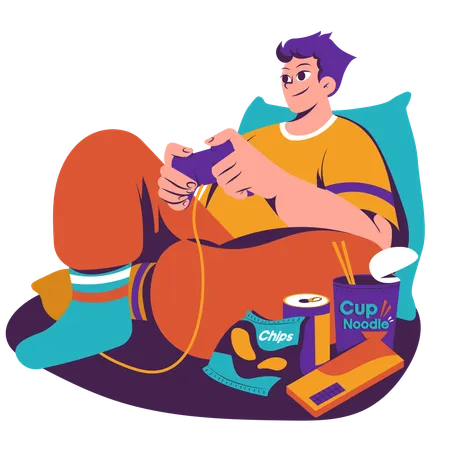 Boy playing video game on weekend  Illustration