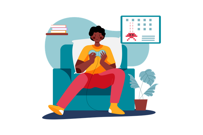Boy playing video game on weekend  Illustration