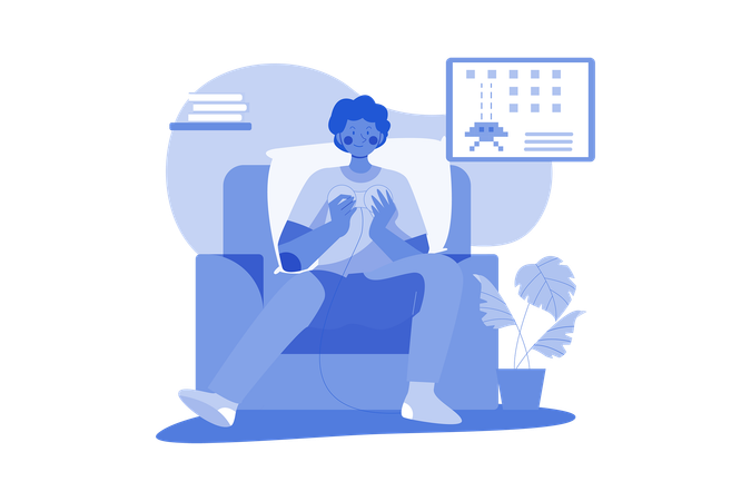 Boy playing video game on weekend  Illustration