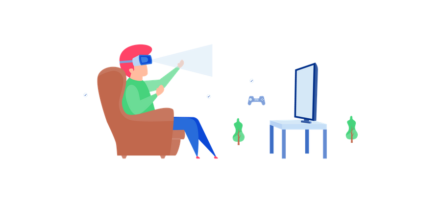 Boy playing video game using vr technology  Illustration