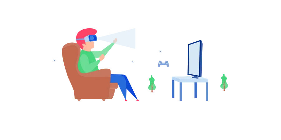 Boy playing video game using vr technology  Illustration