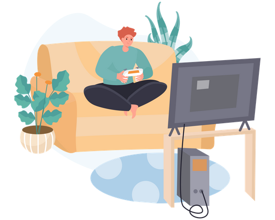 Boy playing video games on tv  Illustration