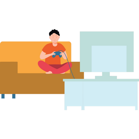 Boy playing video games on TV Illustration