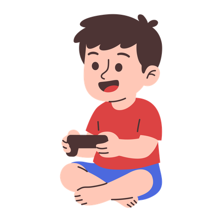 Boy Playing Video Games or Mobile Games  Illustration