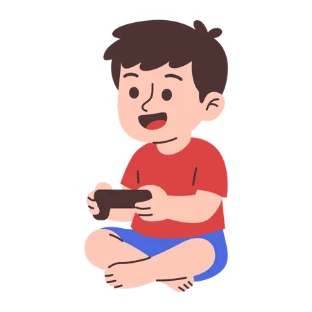Boy Playing Video Games or Mobile Games  Illustration