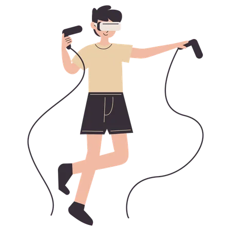 Boy Playing Virtual Reality Game  Illustration