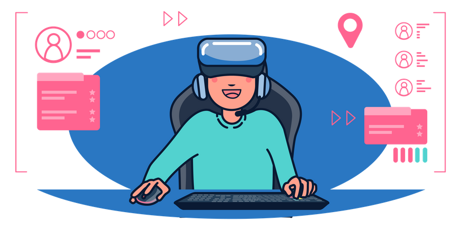 Boy playing Virtual Reality game Illustration