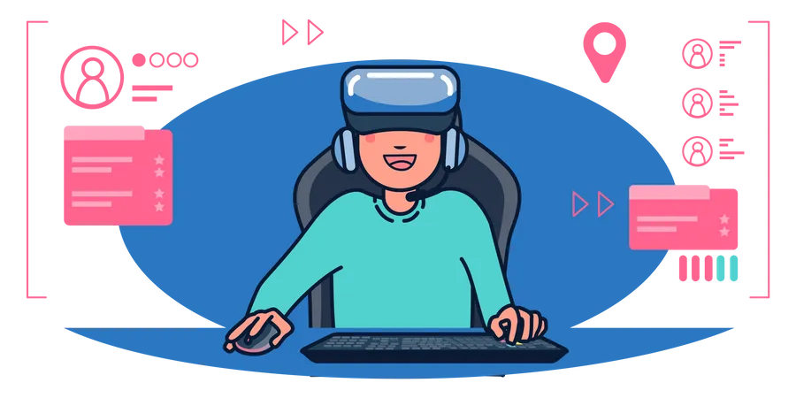 Boy playing Virtual Reality game  Illustration