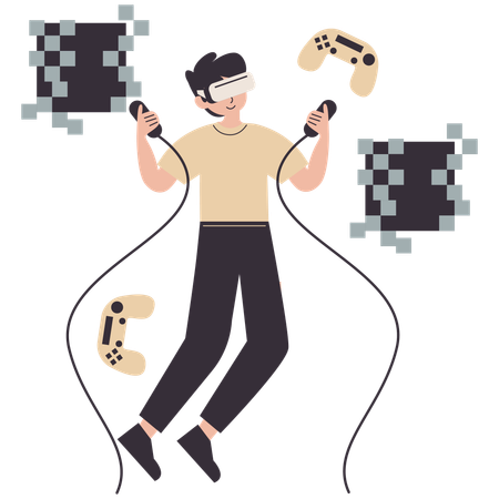 Boy Playing Virtual Reality Game  Illustration