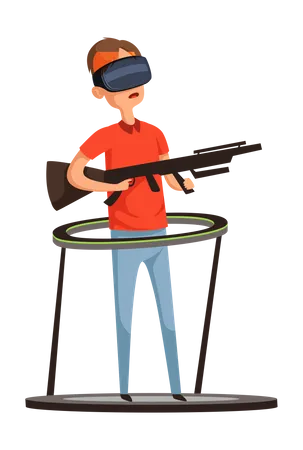 Boy Playing Virtual Reality Gaming Illustration