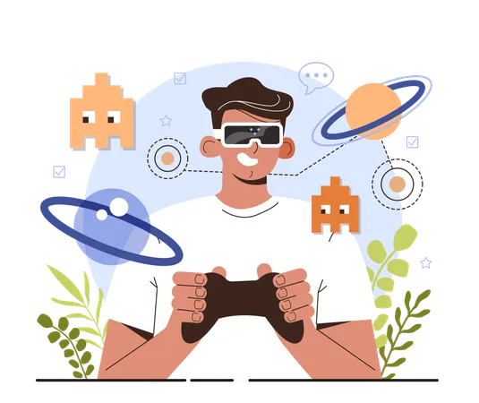 Boy playing VR game  Illustration