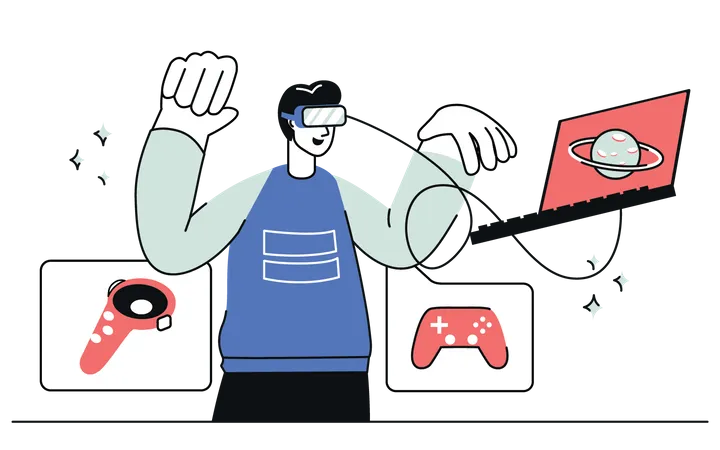 Boy playing VR game Illustration