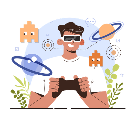 Boy playing VR game  Illustration