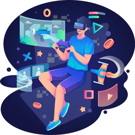 Boy playing VR game  Illustration