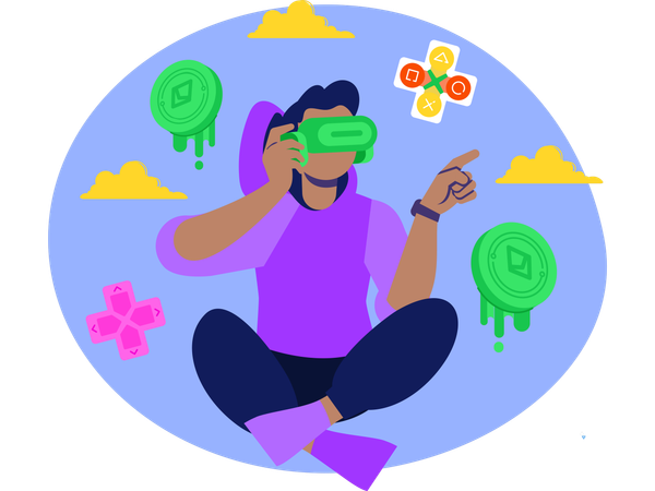 Boy Playing Vr Video Game  Illustration