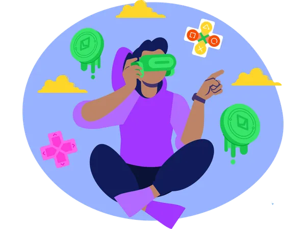 Boy Playing Vr Video Game  Illustration
