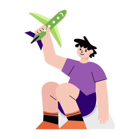 Boy playing with airplane toy  Illustration