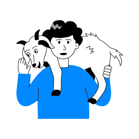 Boy playing with animal  Illustration