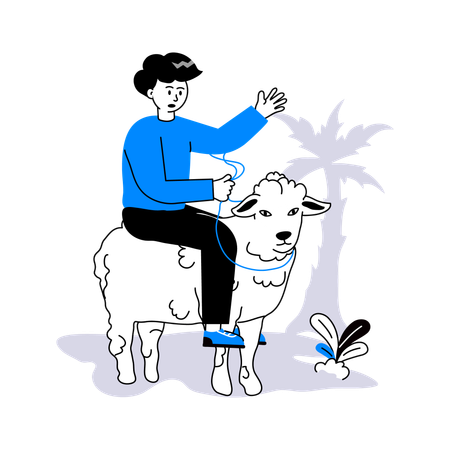Boy playing with animal  Illustration
