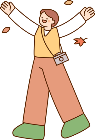 Boy playing with autumn leaf  Illustration