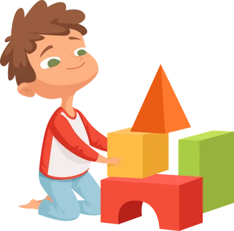 Boy playing with block toy Illustration