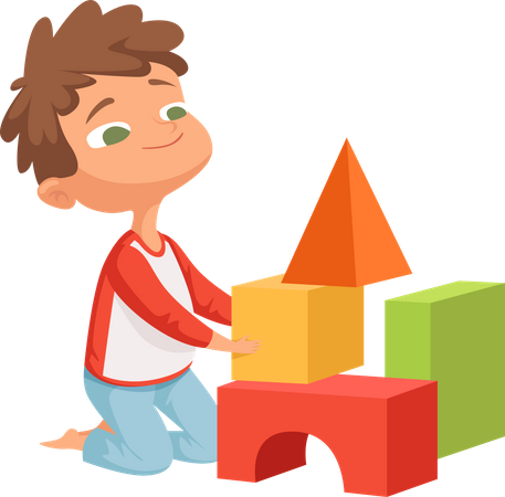 Boy playing with block toy  Illustration