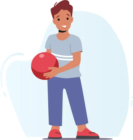 Boy playing with bowling ball Illustration