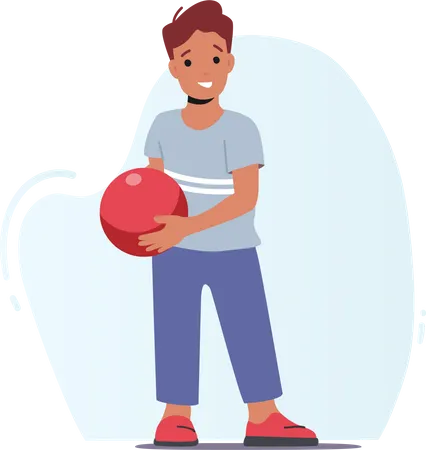 Boy playing with bowling ball  Illustration