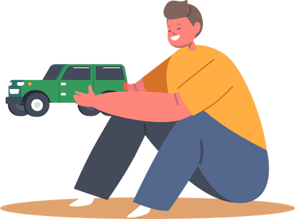 Boy playing with car toy  Illustration