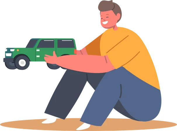 Boy playing with car toy Illustration