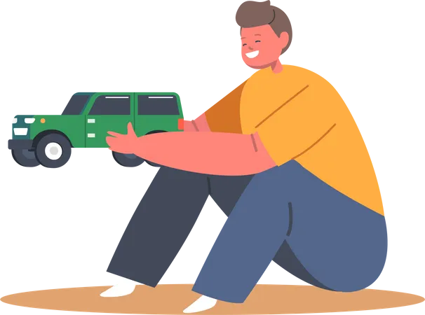 Boy playing with car toy  Illustration