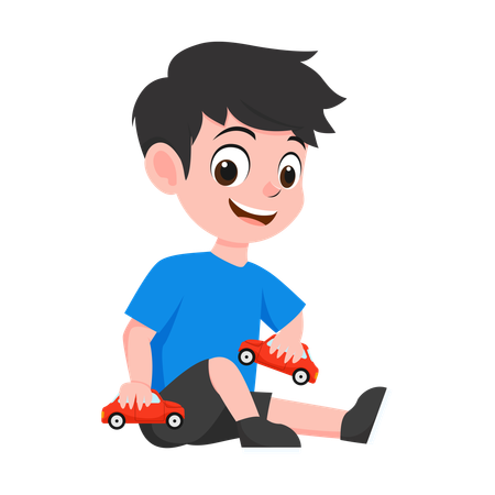 Boy Playing with Cars  Illustration