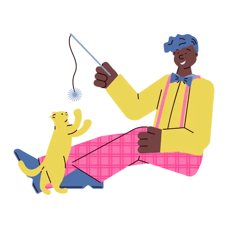 Boy playing with cat  Illustration