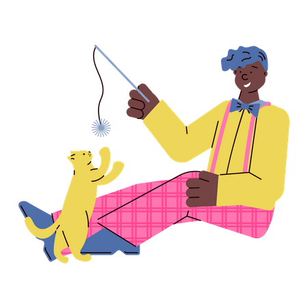 Boy playing with cat  Illustration