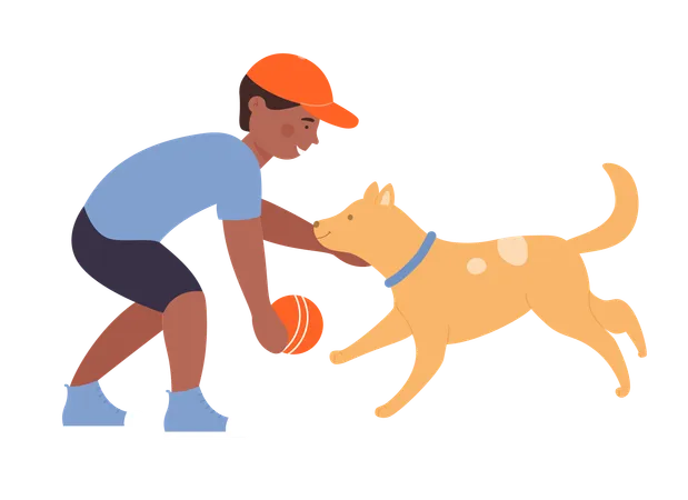 Boy playing with dog  Illustration